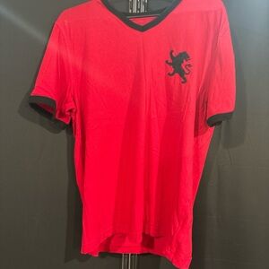 Red V-Neck Men's Shirt with Black Trim